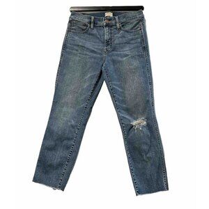 Women's J. Crew Medium Wash Mid Rise Vintage Straight Jeans sz 29 Raw Hem